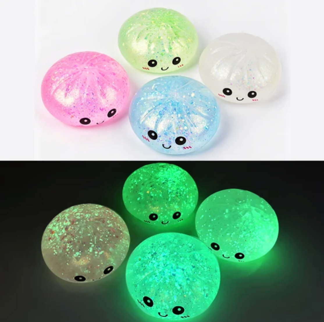 Triton-X Squishy Dumpling – Nachtleuchtender Glitzer Slow Rise Squishy 8,5 cm