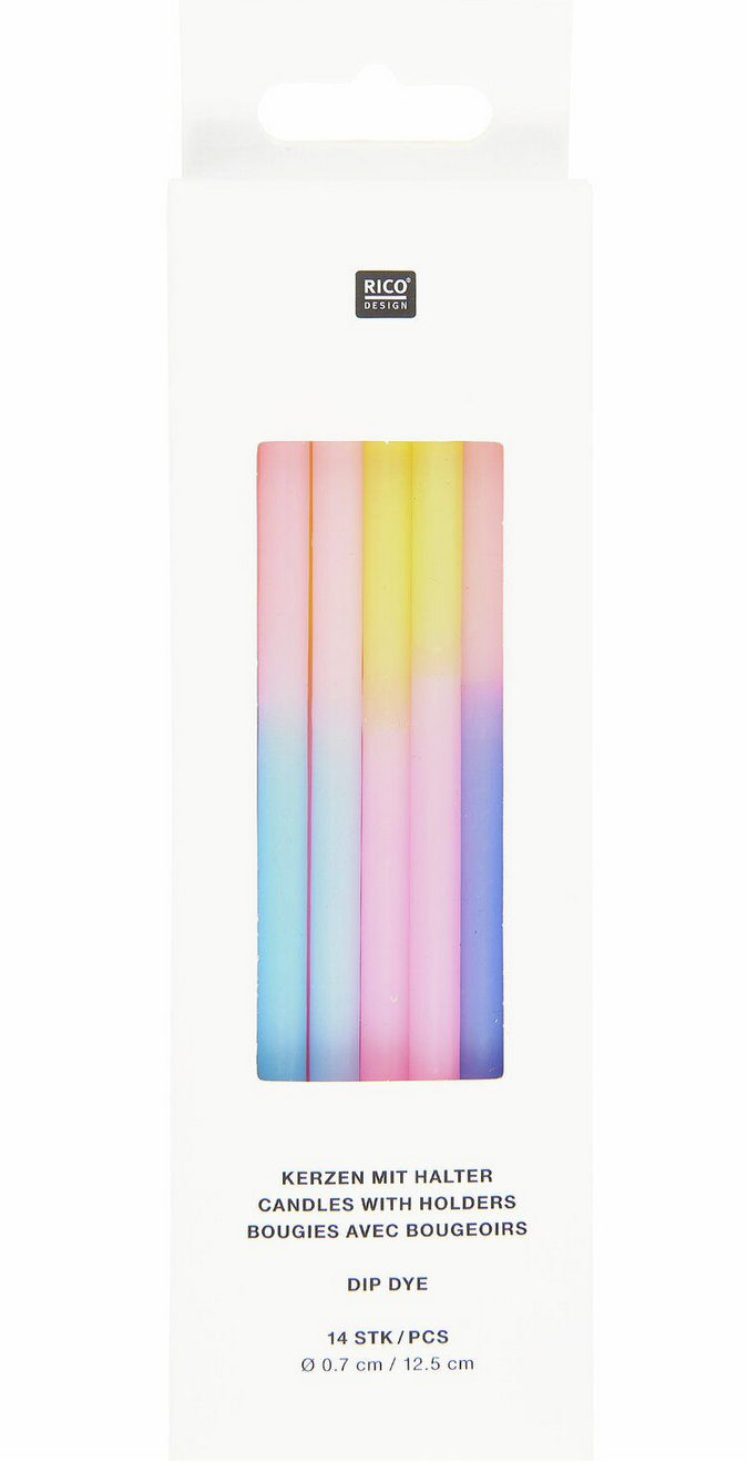 Kerzen Dip Dye Blau/Pink/Gelb Kuchen Rico Design