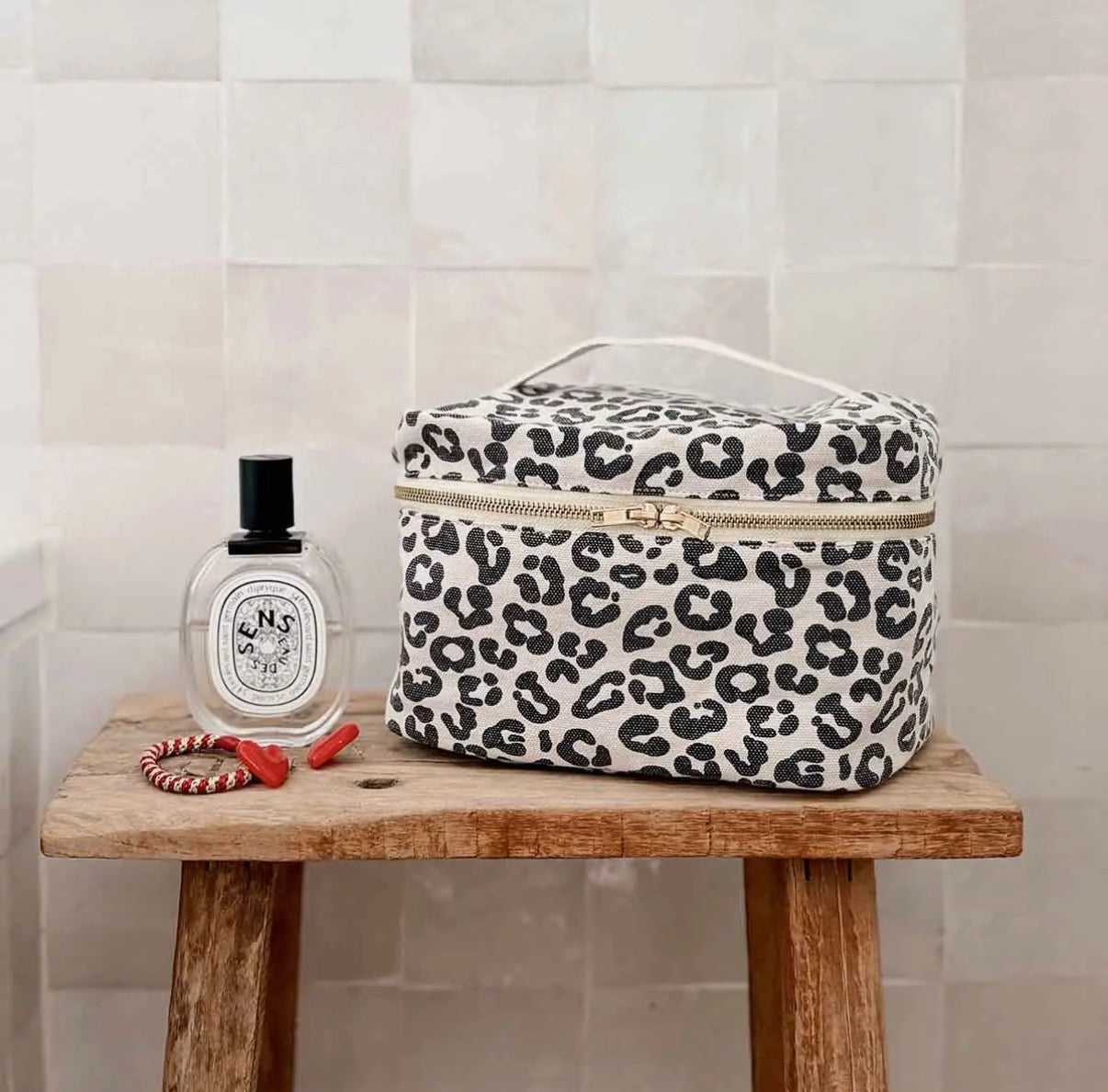 KULTURTASCHE OONA AUS BAUMWOLLE STREIFEN Leo Greige Rose in April