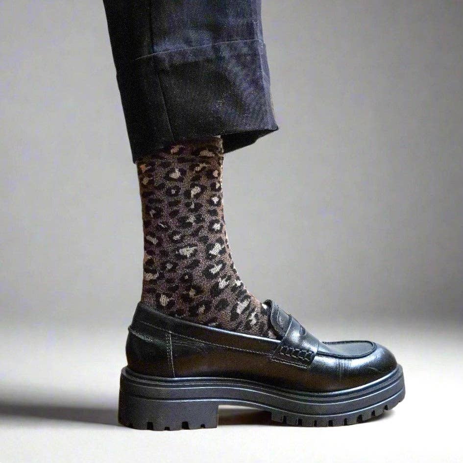 KLUE Glitzer-Lurex-Socken aus umweltfreundlichem Lyocell | Leopardenbraun: 36-40