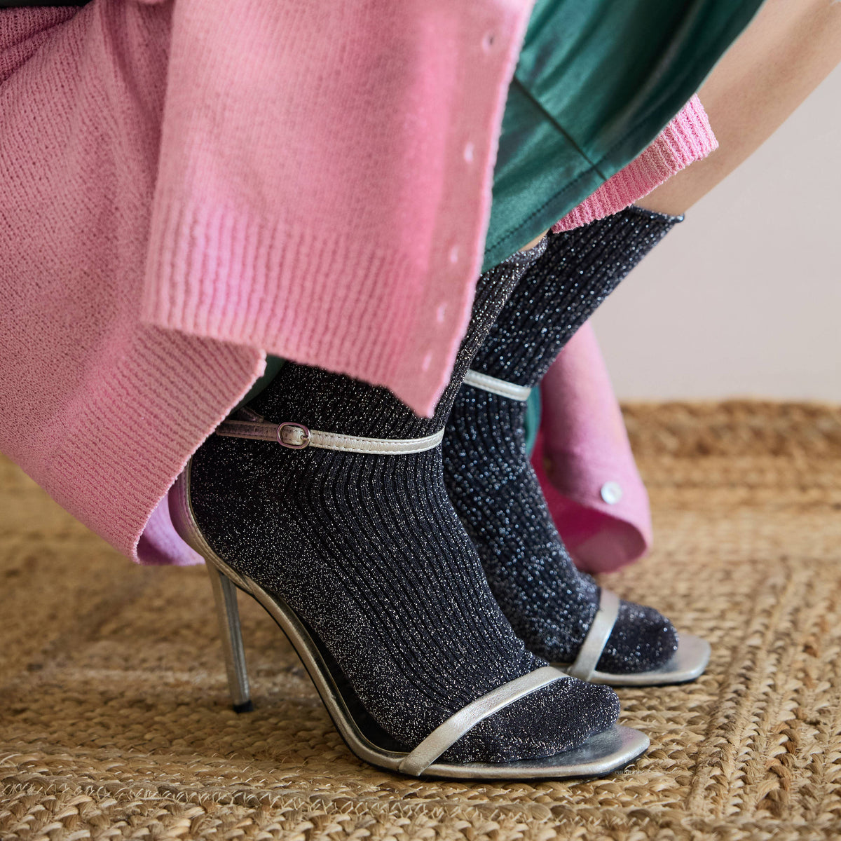 KLUE Glitter Lurex-Socken aus umweltfreundlichem Lyocell | Grau: 36-40