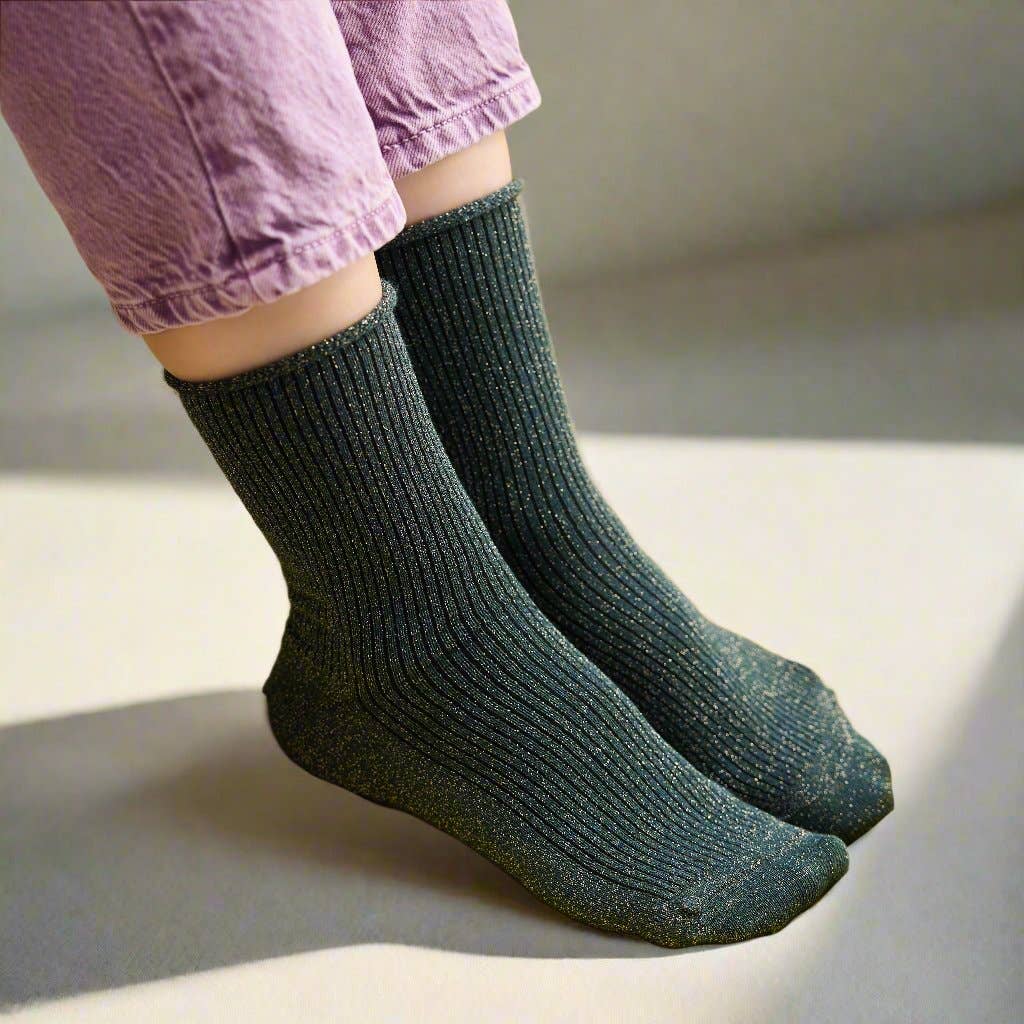 KLUE Glitzer-Lurex-Socken aus umweltfreundlichem Lyocell | Grün: 36-40