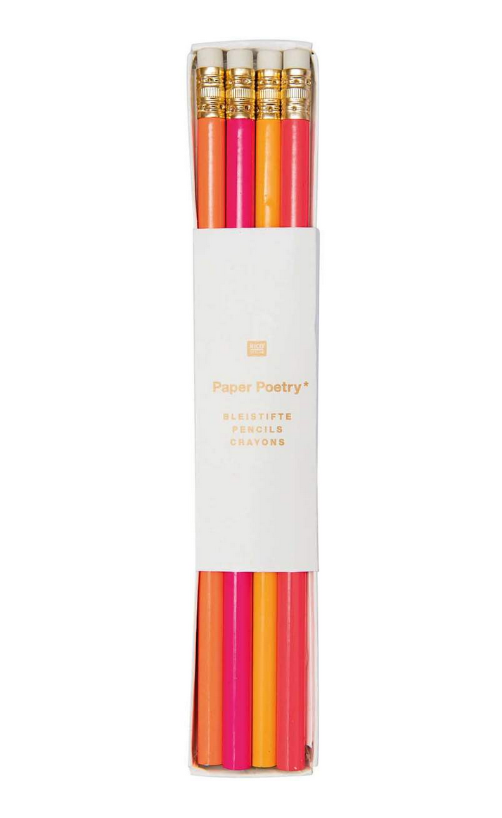 Bleistifte mit Radiergummi Pink-Mix 4er Set Paper Poetry