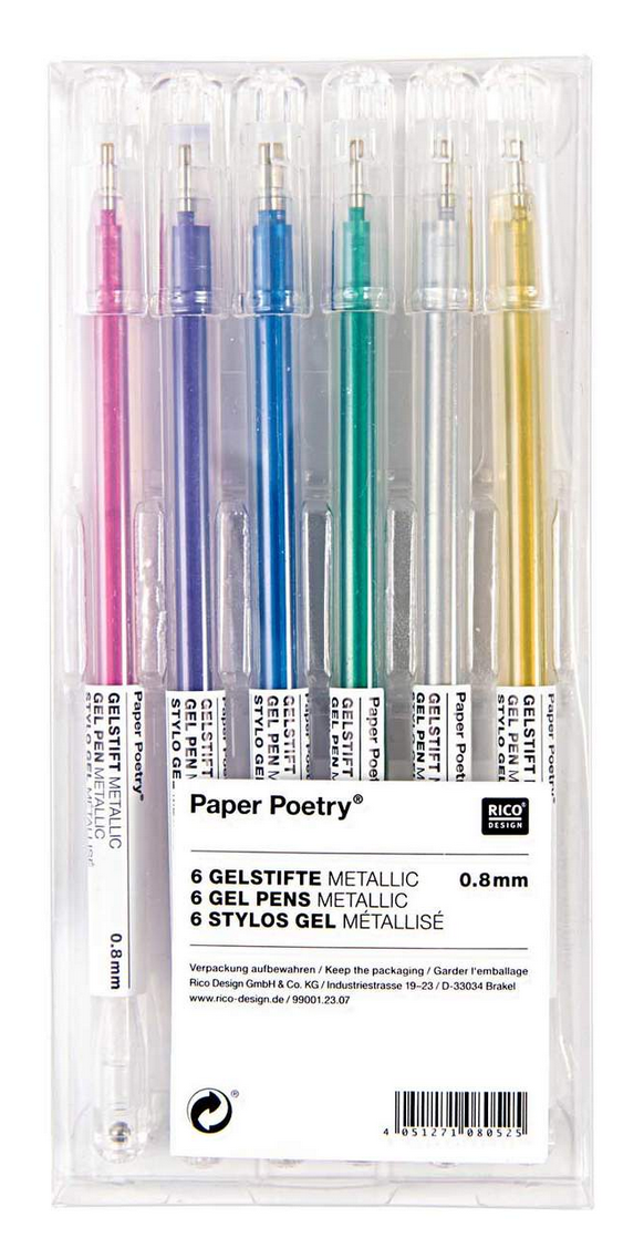 Paper Poetry Gelstifte Metallic mehrfarbig 0,8mm 6 Stück