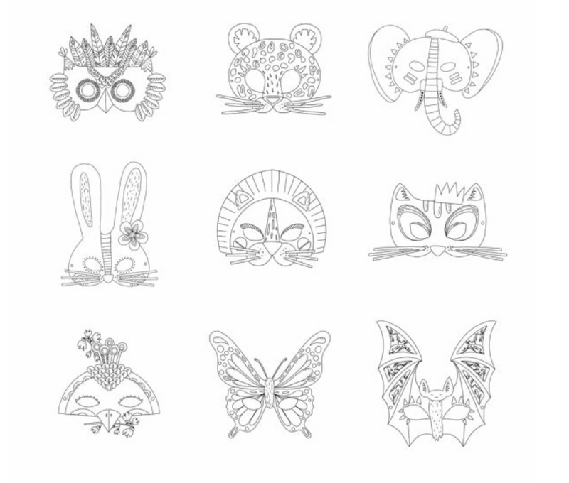 Tiermasken aus Papier. Ausmalen - Ausschneiden - Zusammenkleben - Verwandeln