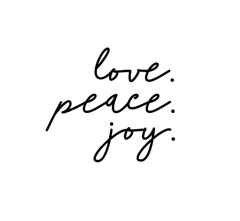 Bügelbild love. peace. joy. Weiß