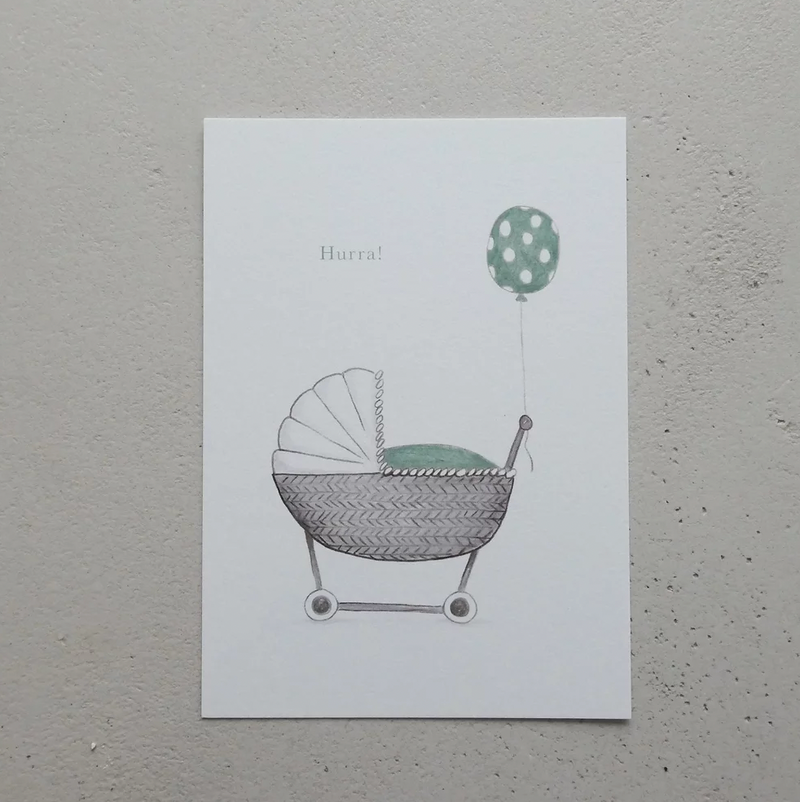 Welcome Baby Karte "Hurra" Türkis/Grau