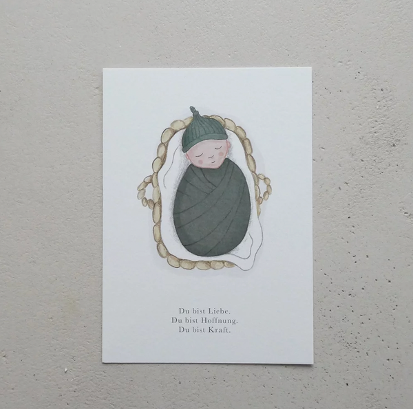 Welcome Baby Karte "Liebe Hoffnung Kraft" Salbeigrün