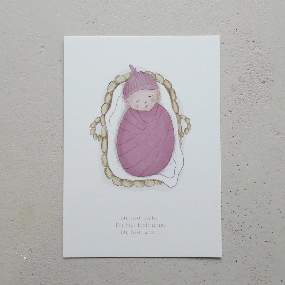 Welcome Baby Karte "Liebe Hoffnung Kraft" Rosé