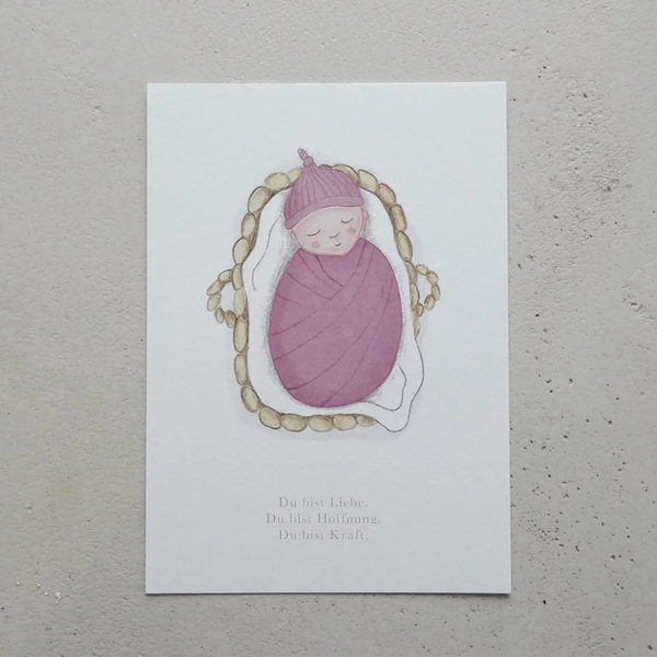 Welcome Baby Karte "Liebe Hoffnung Kraft" Rosé