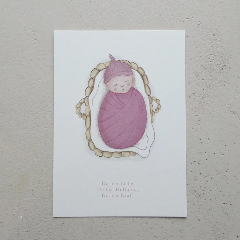 Welcome Baby Karte "Liebe Hoffnung Kraft" Rosé