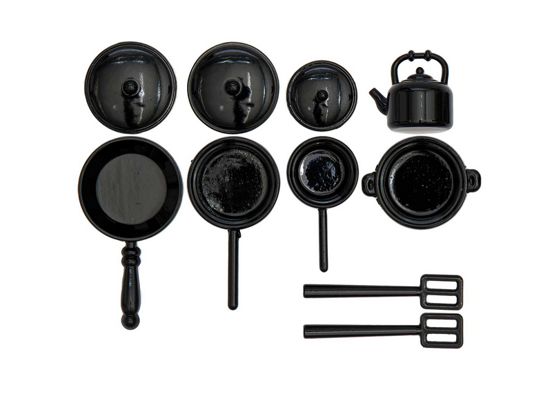 Rico Design Miniatur Kochutensilien Premium schwarz 7teilig I Wichtelzubehör