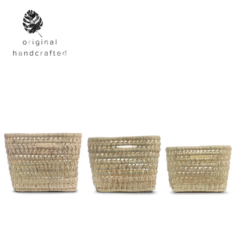 JenLiving® NALY Aufbewahrungsboxen aus Palmblatt, 3er Set Körbe zur Aufbewahrung