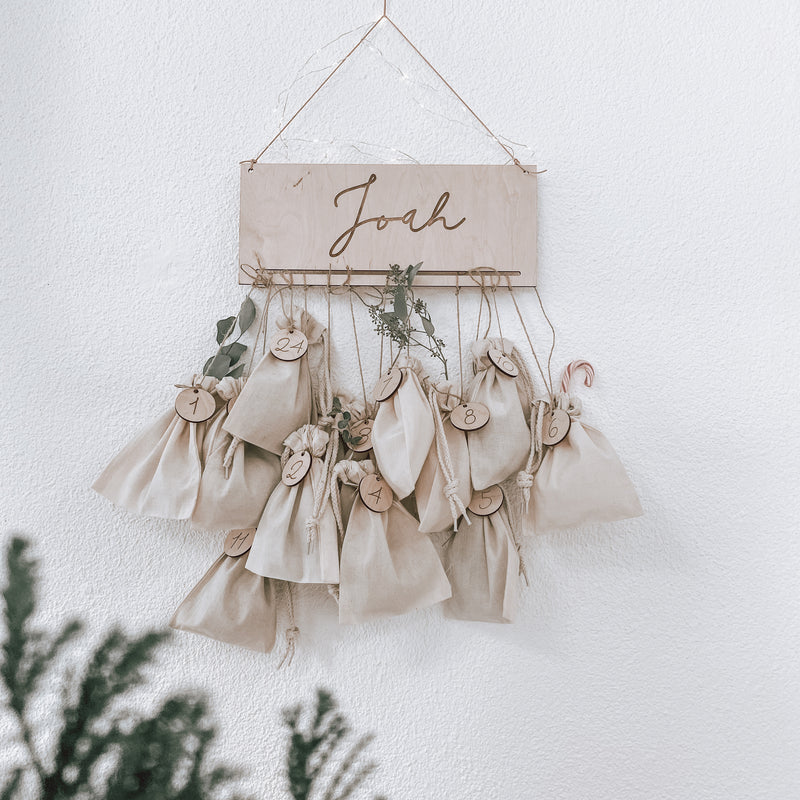 Adventskalender Holz | Adventskalenderzahlen von 1-24 | Säckchen I Advent | Weihnachtsdeko