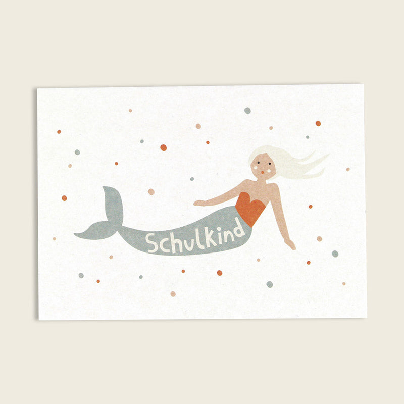 Postkarte Meerjungfrau mit Pastell– Schulkind